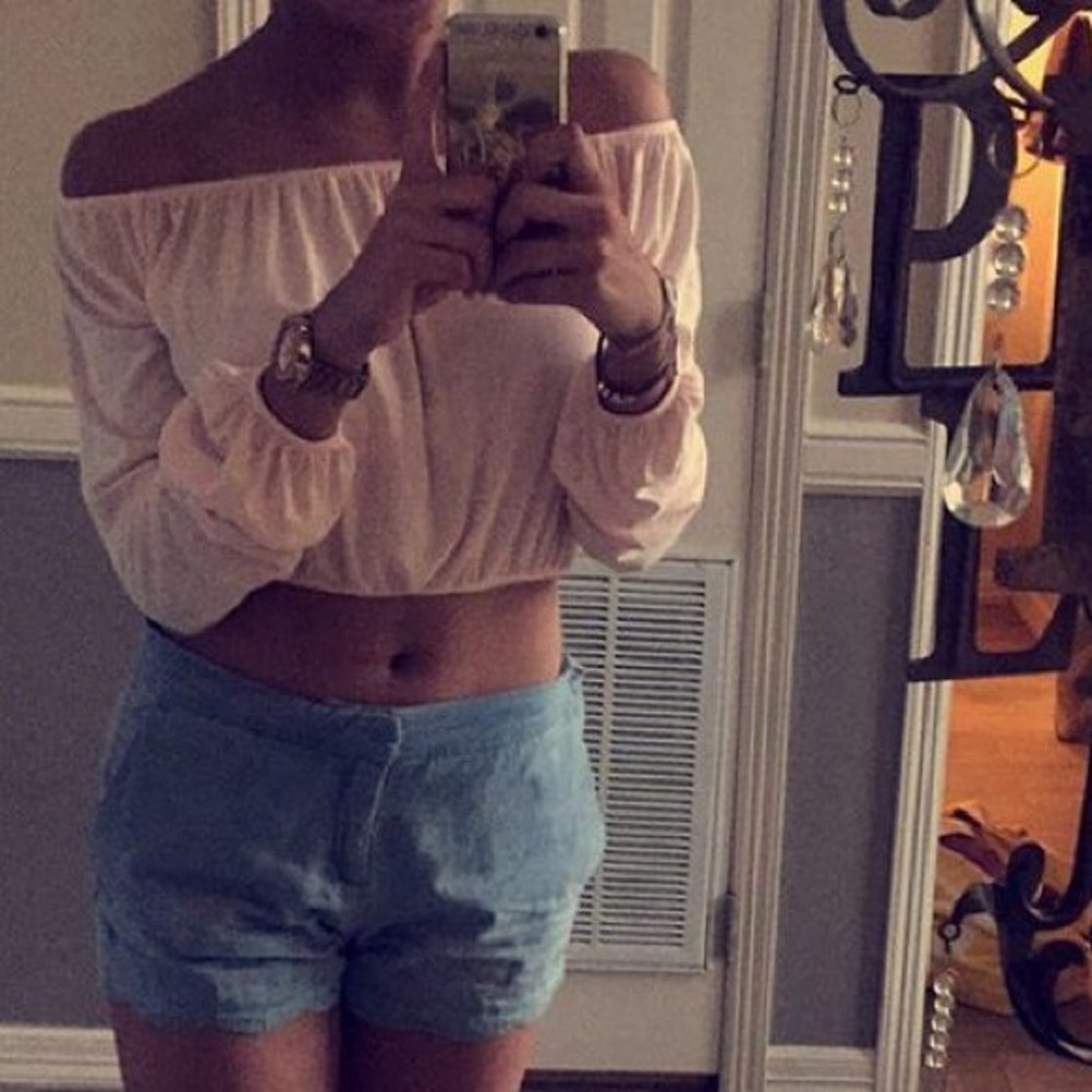 Forever 21 pink off the shoulder crop top